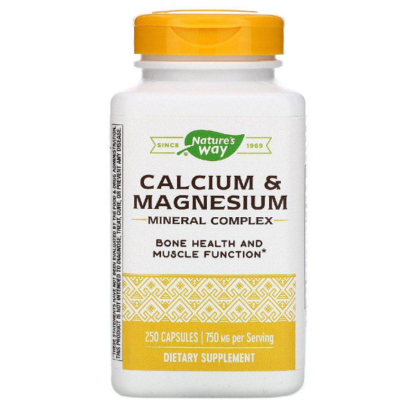 Кальцій та магній, Calcium & Magnesium, Nature's Way, мінеральний комплекс, 750 мг, 250 капсул (250 мг у капсулі)