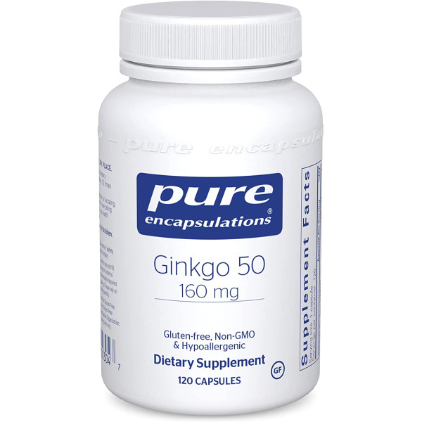 Гінкго Білоба, Ginkgo Biloba, Pure Encapsulations, для підтримки кисню, кровообігу та легенів проблем з пам'яттю, пов'язаних зі старінням, 160 мг, 120 капсул