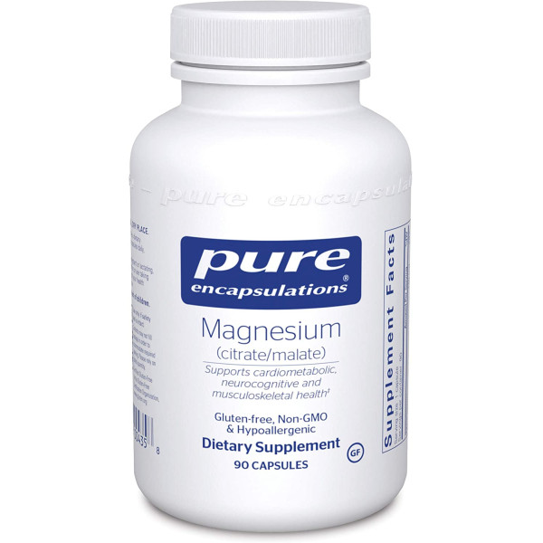 Магній цитрат/малат, Magnesium (citrate/malate), Pure Encapsulations, для підтримки засвоєння поживних речовин, кісток та здоров'я серця, 90 капсул