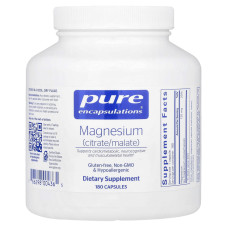Магній цитрат/малат, Magnesium (citrate/malate), Pure Encapsulations, для підтримки засвоєння поживних речовин, кісток та здоров'я серця, 180 капсул