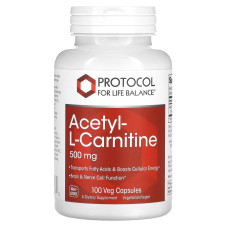 Ацетил-L-карнітин, Acetyl-L-Carnitine, Protocol for Life Balance, 500 мг, 100 веганських капсул