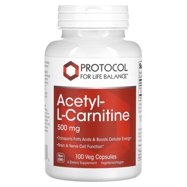 Ацетил-L-карнітин, Acetyl-L-Carnitine, Protocol for Life Balance, 500 мг, 100 веганських капсул