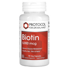 Біотин, Biotin, Protocol for Life Balance, 5000 мкг, 90 веганських капсул