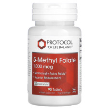 Метилфолат, 5-Methyl Folate, Protocol for Life Balance, 1000 мкг, 90 веганських таблеток