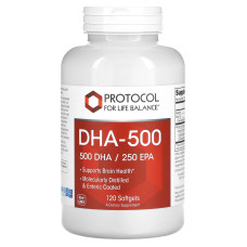 Докозагексаєнова кислота (ДГК), DHA-500, Protocol for Life Balance, 500 ДГК/250 ЕПК, 120 гелевих капсул