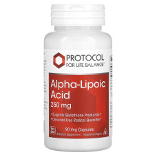 Альфа-ліпоєва кислота, Alpha-Lipoic Acid, Protocol for Life Balance, 250 мг, 90 веганських капсул