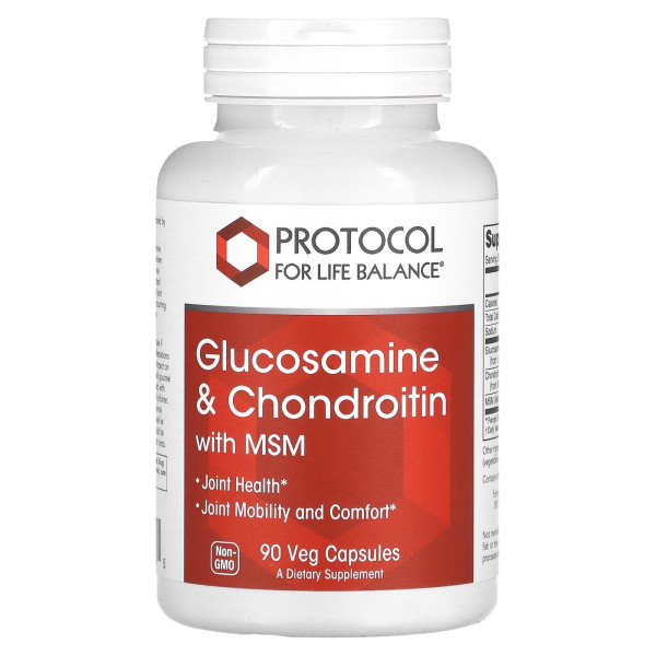 Глюкозамін та хондроїтин з МСМ, Glucosamine & Chondroitin with MSM, Protocol for Life Balance, підтримка суглобів, 90 капсул