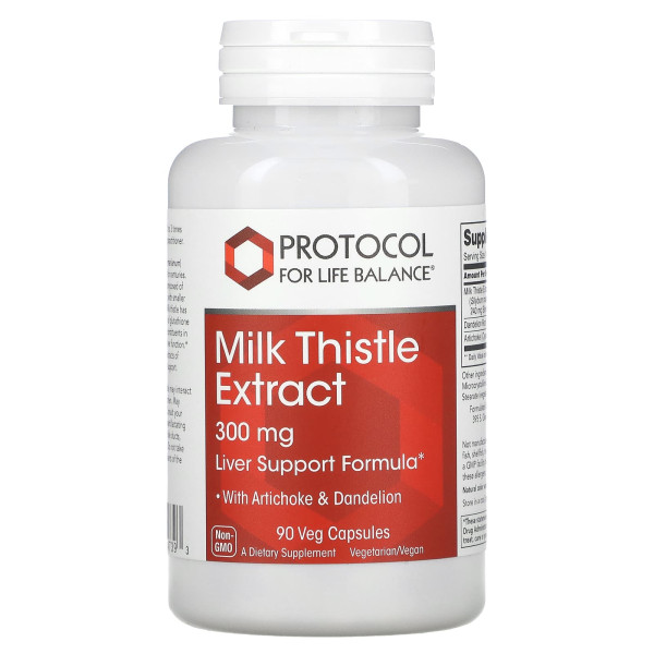Розторопша плямиста, Milk Thistle Extract, Protocol for Life Balance, екстракт, 300 мг, 90 веганських капсул