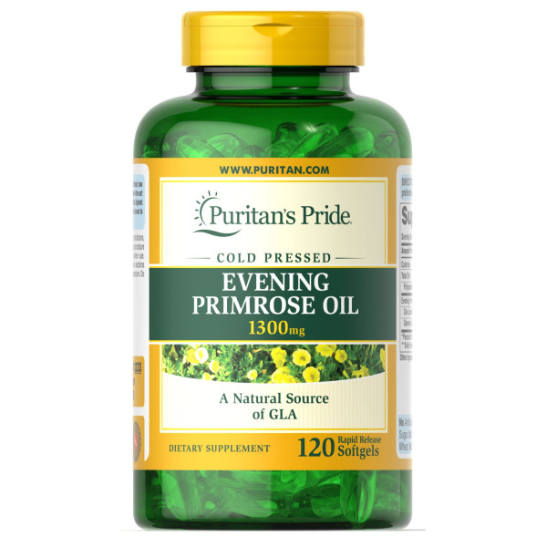 Олія вечірньої примули з ГЛК, Evening Primrose Oil, Puritan's Pride, 1300 мг, 120 гелевих капсул