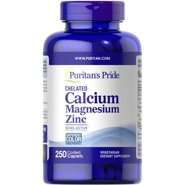 Кальцій Магній Цинк хелат, Chelated Calcium Magnesium Zinс, Puritan's Pride, 250 каплет