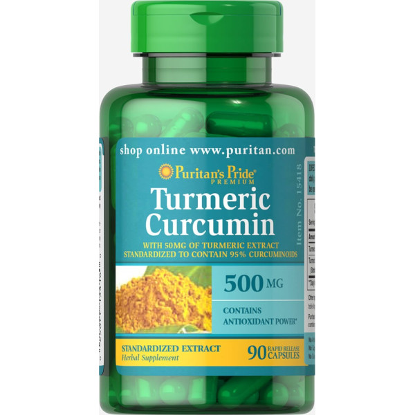 Куркумін, Turmeric Curcumin, Puritan's Pride, 500 мг, 90 капсул