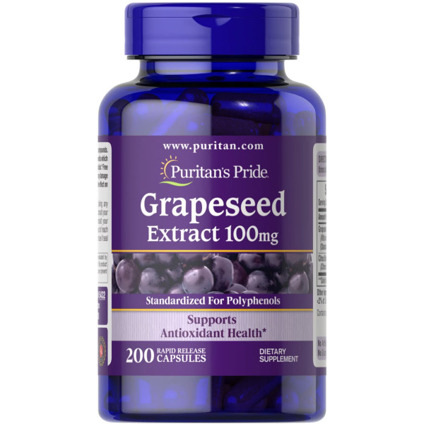 Екстракт виноградних кісточок, Grapeseed Extract, Puritan's Pride, 100 мг, 200 капсул