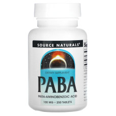 ПАБК (пара-амінобензойна кислота), PABA, Source Naturals, 100 мг, 250 таблеток