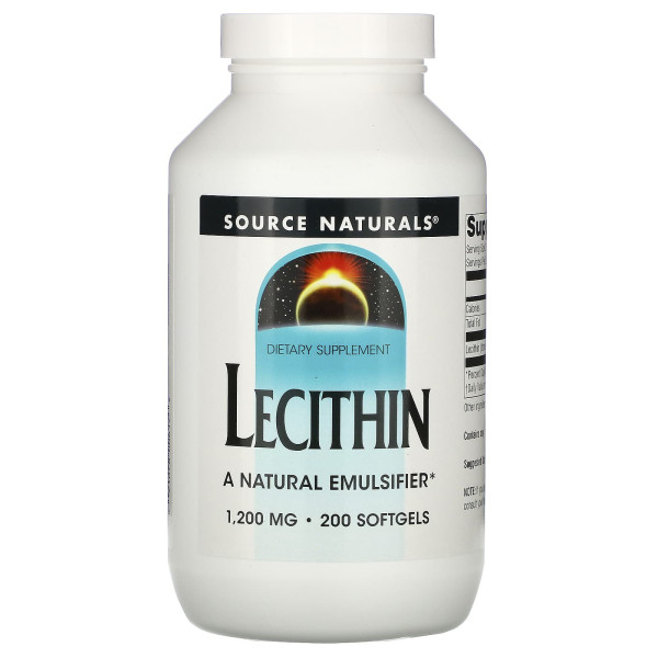 Лецитин, Lecithin, Source Naturals, 1200 мг, 200 капсул