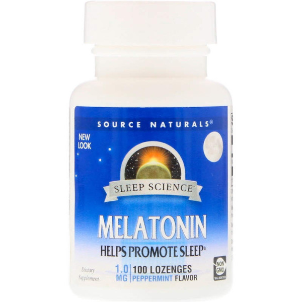 Мелатонін, Melatonin, Source Naturals, м'ята, 1 мг, 100 льодяників