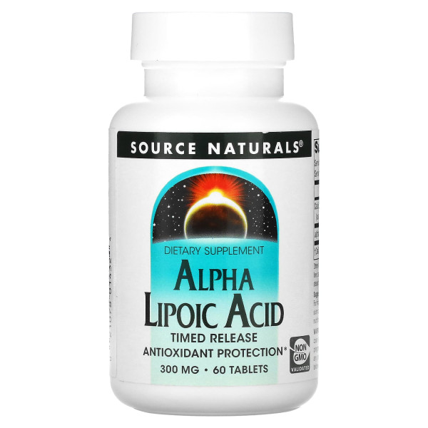 Альфа-ліпоєва кислота, Alpha Lipoic Acid, Source Naturals, уповільненого вивільнення, 300 мг, 60 таблеток
