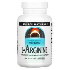 Аргінін, L-Arginine, Source Naturals, вільна форма, 500 мг, 100 капсул.
