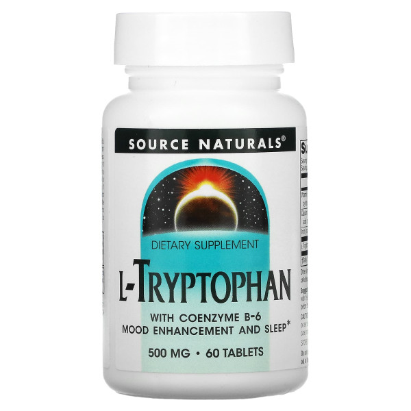 Триптофан коферментной (L-Tryptophan with Coenzyme B-6), Source Naturals, 500 мг, 60 таблеток