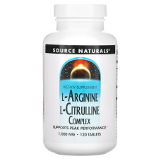 Аргінін цитрулін, L-Arginine L-Citrulline, Source Naturals, комплекс, 1000 мг, 120 таблеток