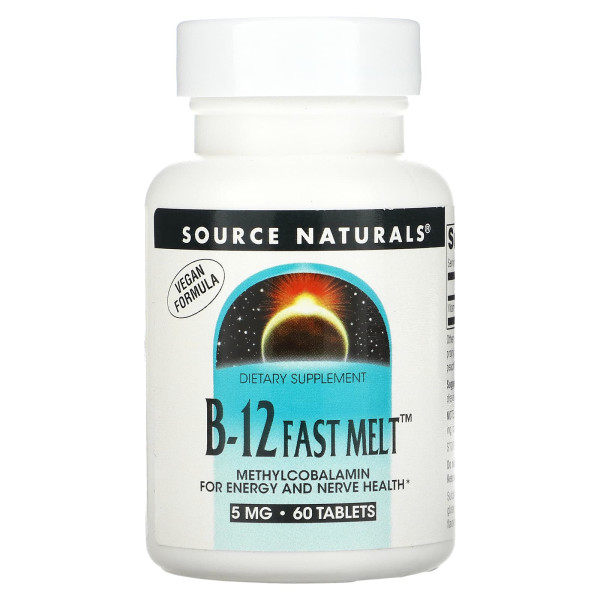 Вітамін В12, B-12 Fast Melt, Source Naturals, 5 мг, 60 таблеток
