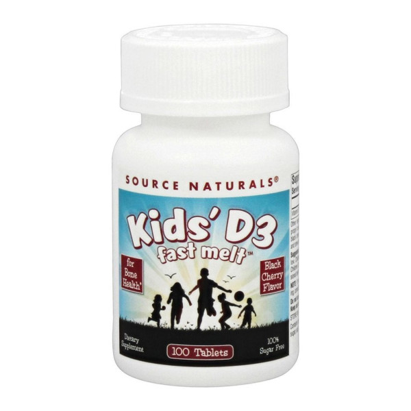 Вітамін D3 для дітей, Kids D-3 400 IU, Source Naturals, смак чорної вишні, 100 швидкорозчинних таблеток