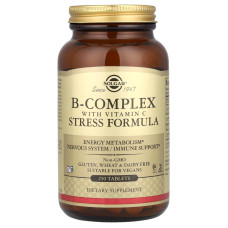 Комплекс вітамінів В + С, B-Complex with Vitamin C, Solgar, стрес формула, 250 таблеток