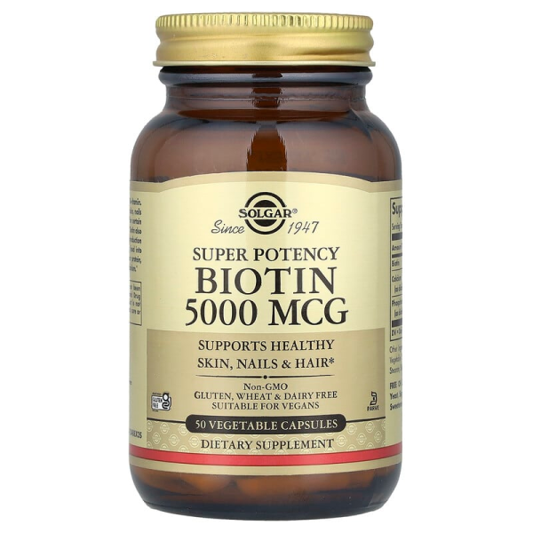 Біотин, Biotin, Solgar, 5000 мкг, 50 вегетаріанських капсул