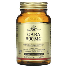 ГАМК, Гамма-аміномасляна кислота, GABA, Solgar, 500 мг, 50 рослинних  капсул