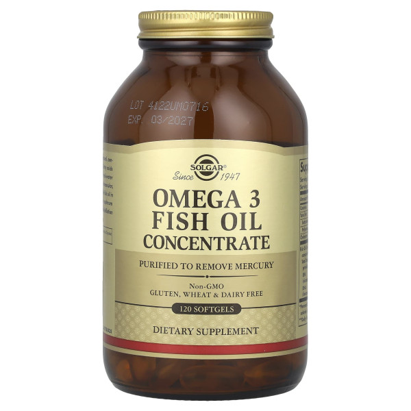 Омега-3, Omega-3 Fish Oil, Solgar, концентрат риб'ячого жиру, 120 гелевих капсул