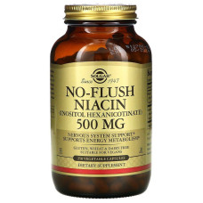 Ніацин, No-Flush Niacin, Solgar, не викликаючий почервоніння, 500 мг, 250 вегетаріанських капсул