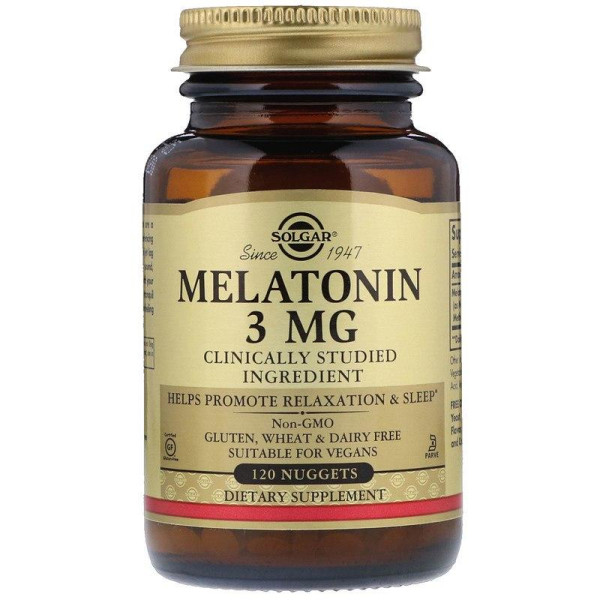 Мелатонін, Melatonin, Solgar, 3 мг, 120  таблеток для розжовування