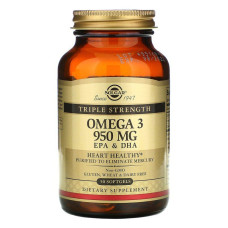 Омега-3, риб'ячий жир, Omega-3, EPA & DHA, Solgar, потрійна сила, 950 мг, 50 гелевих капсул