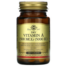 Вітамін А, Dry Vitamin A, Solgar 1500 мкг (5000 МО), 100 таблеток