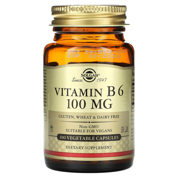 Вітамін В6, Vitamin B6, Solgar, 100 мг, 100 вегетаріанських капсул