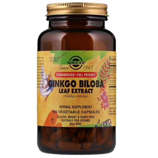 Гінкго Білоба, Ginkgo Biloba, Solgar, екстракт листя, 180 вегетаріанських капсул