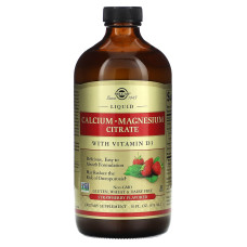 Кальцій магній D3, Calcium Magnesium Citrate with Vitamin D3, Solgar, цитрат, смак полуниці, рідкий, 473 мл.