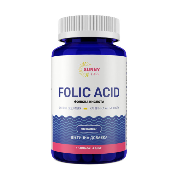Фолієва кислота, Folic Acid Powerfull, Sunny Caps, 400 мкг, 100 капсул