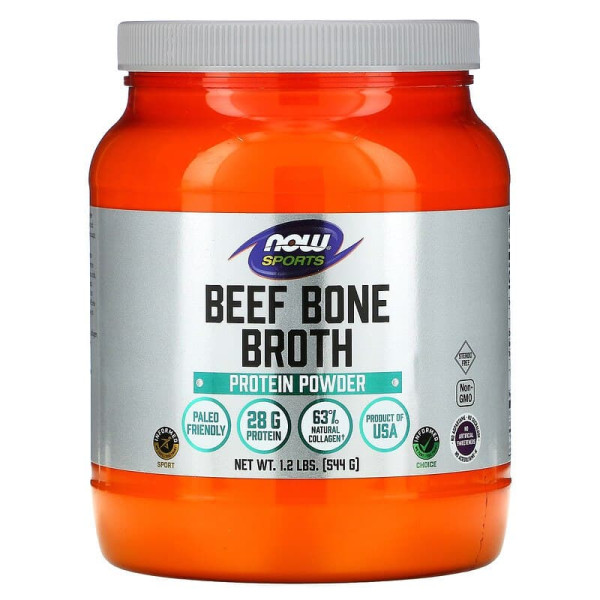Бульйон із яловичих кісток, Beef Bone Broth, Now Foods, Sports, протеїновий порошок, 544 г