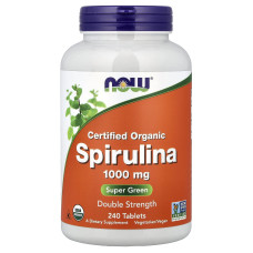 Спіруліна, Spirulina, NOW Foods, органічна, сертифікована, 1000 мг, 240 таблеток