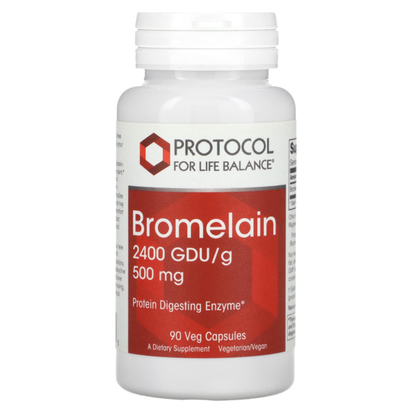 Бромелайн, Bromelain, Protocol for Life Balance, 2400 GDU/г, 500 мг, 90 рослинних капсул
