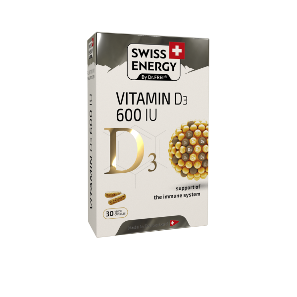 Вітамін D3 для імунітету, D3 600 IU, Swiss Energy, 15 мкг (600 МО), 30 веганських капсул