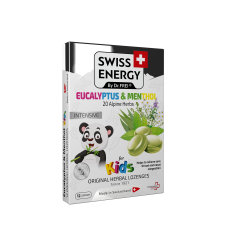 Льодяники від застуди, для дітей, Herbal Lozenges Blister 20 herbs + Eucalyptus and Menthol for kids, Swiss Energy, від кашлю, болю в горлі та закладеності носа, 20 альпійських трав, ментол та евкаліпт, 12 трав'яних льодяників