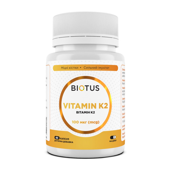 Вітамін К2-менахінон-7, Vitamin K2 MK-7, Biotus, 100 мкг, 60 капсул