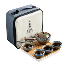 Дорожный набор для чайной церемонии керамический Dragon Blue-Golden