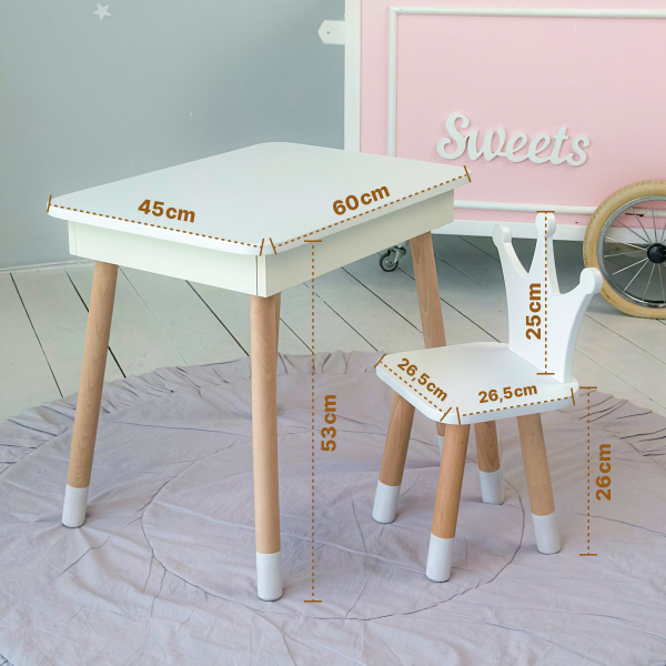 Дитячий дерев'яний стільчик принцеса 26.5х26х25см, стілець для дитини, білий