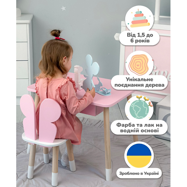 Дитячий стільчик метелик 26.5х26х25см, стілець у дитячу кімнату до 7 років, білий