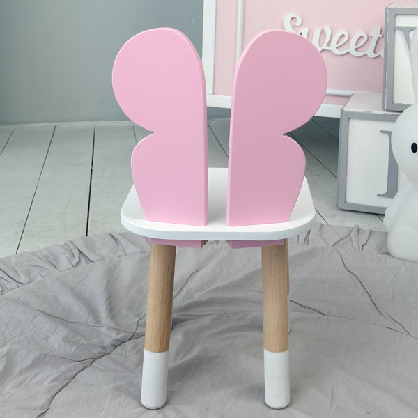 Дитячий стільчик метелик 26.5х26х25см, стілець у дівчачу кімнату, білий з рожевим