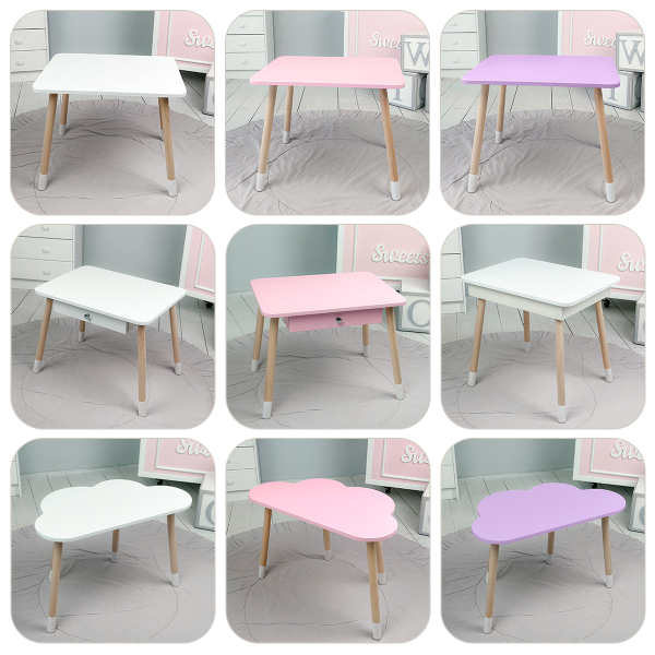 Дитячий столик хмаринка 46х70х40, стіл від 1 року для дитини, білий