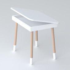 Дитячий дерев'яний столик з відкидним верхом 53×60×45, стіл з нішею в дитячу, білий