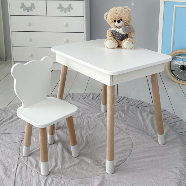 Дитячий дерев'яний столик з відкидним верхом 53×60×45, стіл з нішею в дитячу, білий